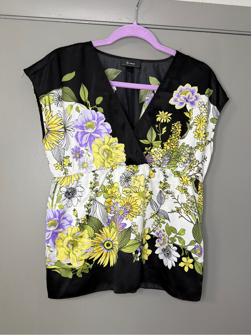 black floral wrap v-neck top